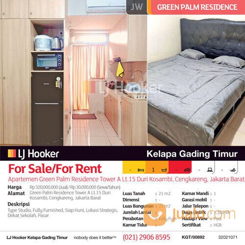 Apartemen Green Palm Residence Tower A Lt.15 Duri Kosambi, Cengkareng, Jakarta Barat
