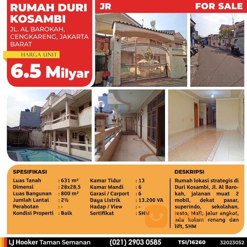 Rumah Duri Kosambi, Cengkareng, 28x28.5 m², 2½ Lt, SHM (TSI/16260)