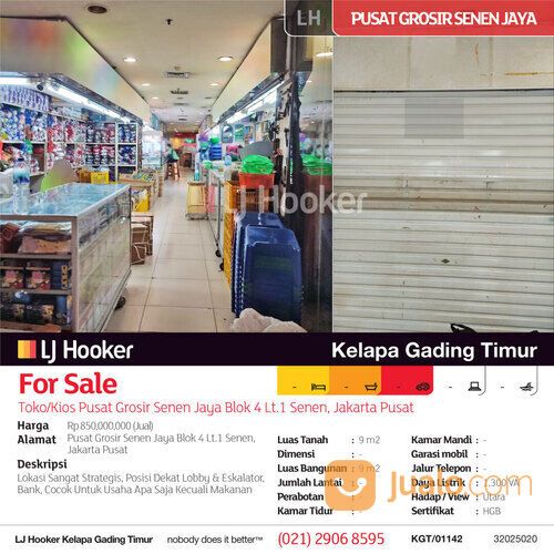 Toko/Kios Pusat Grosir Senen Jaya Blok 4 Lt.1 Senen, Jakarta Pusat