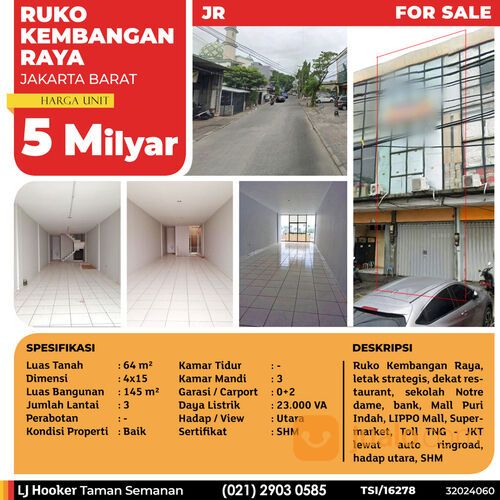 Ruko Kembangan Raya, Jakarta Barat, 4x15 m², 3 Lt, SHM (TSI/16278)