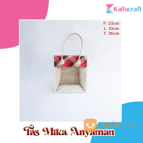 Tas Hampers/Souvenir Bahan Kulit Imitasi Kombinasi Mika Dan Anyaman