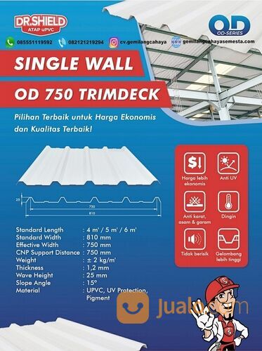 DR.Shield 0D 750 TRIMDECK - 5 Meter (Single Layer) - Atap UPVC