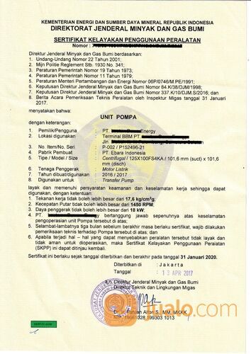 Jasa Pengurusan Sertifikat Kelayakan Peralatan Migas - 08117806881