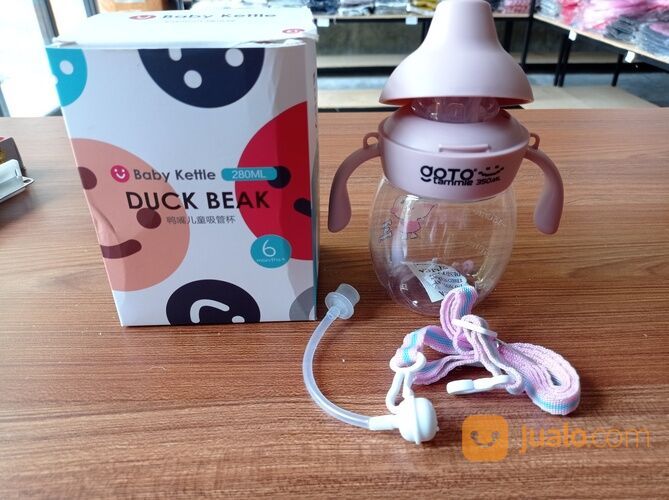 BOTOL MINUM BAYI/GELAS ANAK BALITA/TRAINING CUP/SIPPY CUP 280ML - Merah Muda