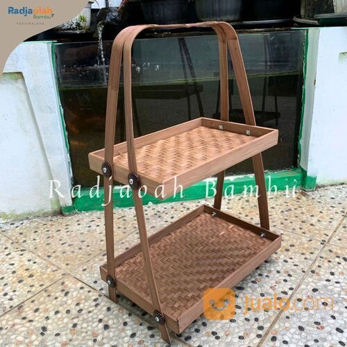 Kerajinan Bambu | Tampah/Nampan Anyaman Bambu 2 Susun Kotak Metode Bambu Bakar