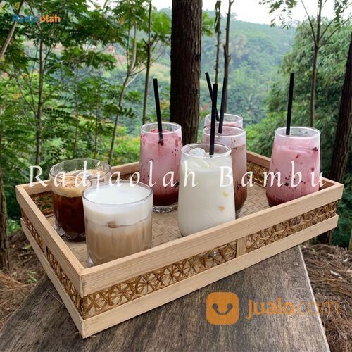 Kerajinan Bambu | Tray Sajian Anyaman Bambu | Nampan, Baki | Tempar Sajian Bambu Plitur