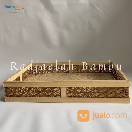 Kerajinan Bambu | Tray Sajian Anyaman Bambu | Nampan, Baki | Tempar Sajian Bambu Plitur