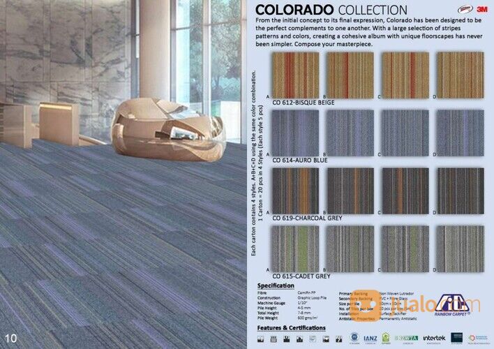 Karpet Lantai Tile COLORADO | Bahan Nylon 50cm x 50cm