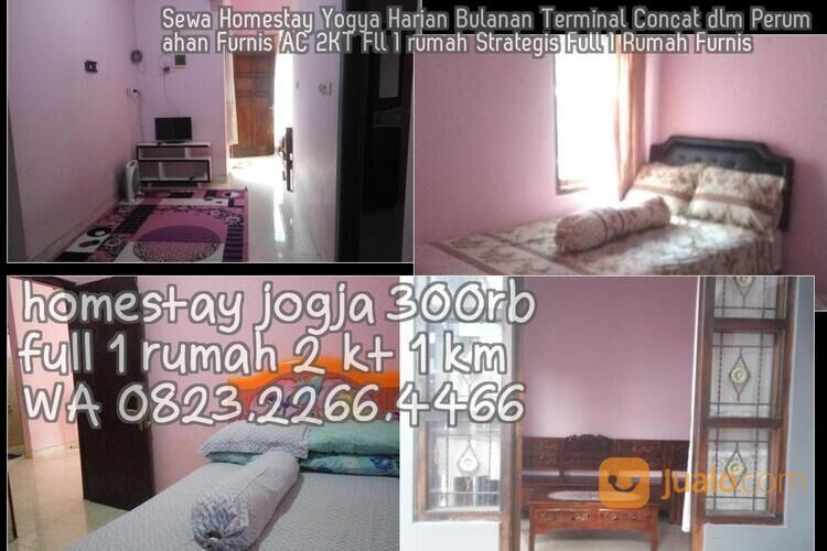 Sewa Homestay Yogya Harian Bulanan Terminal Concat dlm Perumahan Furnis AC 2KT Fll 1 rumah Strategis
