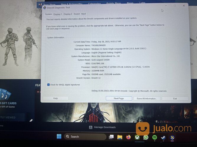 Laptop Gaming MSI GL65 i7 RTX 2060 6GB RAM 16GB