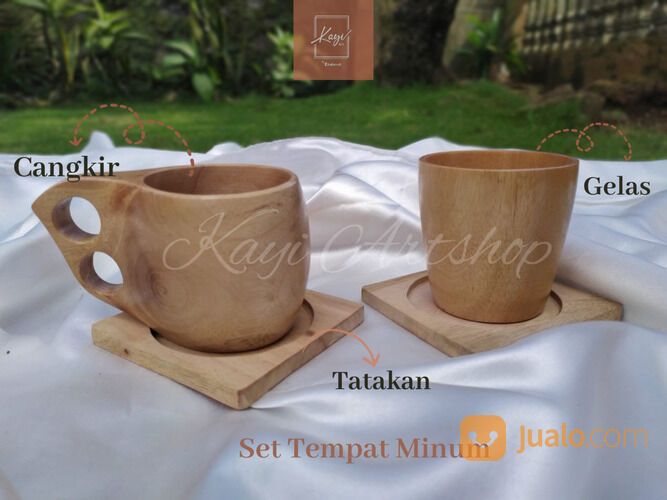 Set Tempat Minum | Cangkir Kayu | Gelas Kayu | Tatakan Kayu