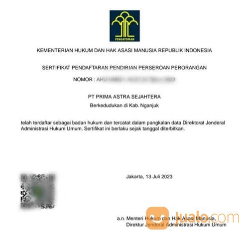 Jasa Pembuatan PT Perorangan Pontianak 08127960316