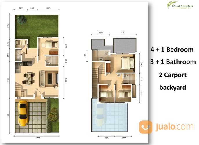 Rumah siap huni 2 lantai lebar 7x25 type 4KT Cluster Palm Spring JGC Jakarta Gar den City Cakung