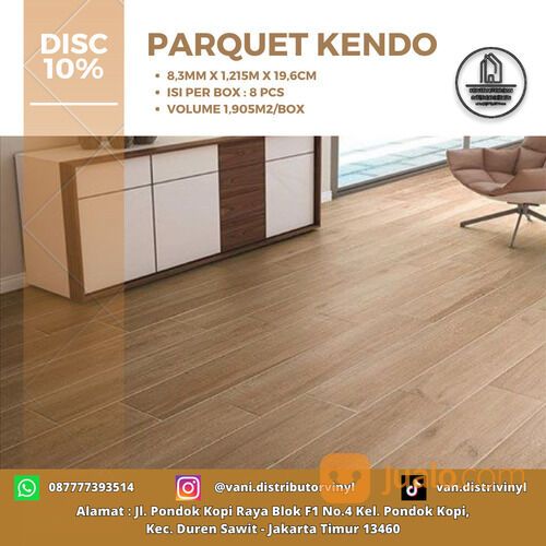 LANTAI KAYU PARKET-PARKIT-PARQUET MERK KENDO TEBAL 8,3MM