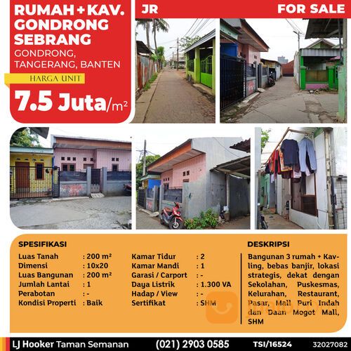 (TSI/16524) Rumah + Kavling Gondrong Sebrang, Tangerang, 10x20 m², 1 Lt, SHM