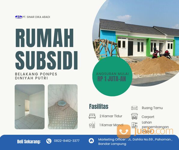 Gratis DP Rumah subsidi pesawaran dekat tugu coklat