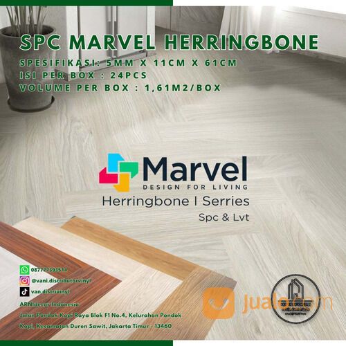 Lantai SPC Vinyl Klik Flooring Merk MARVEL HERRINGBONE - Anti Rayap