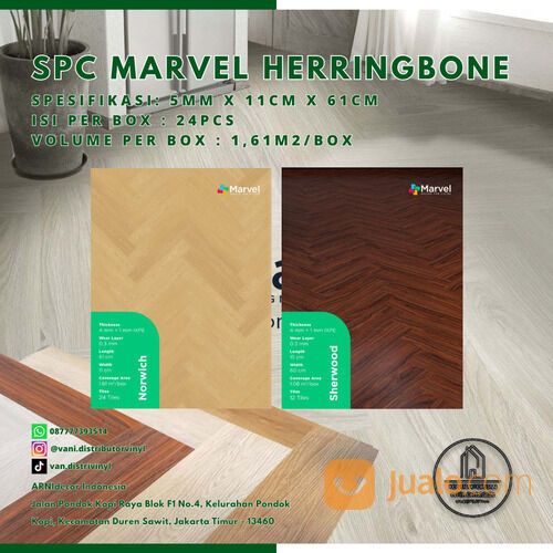 Lantai SPC Vinyl Klik Flooring Merk MARVEL HERRINGBONE - Anti Rayap