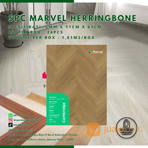 Lantai SPC Vinyl Klik Flooring Merk MARVEL HERRINGBONE - Anti Rayap