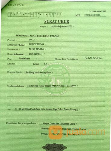 Tanah 2,1 Ha. Jl. Rahwana Beach FULL VIEW Pantai Joshua Pejukutan Nusa Penida Klungkung