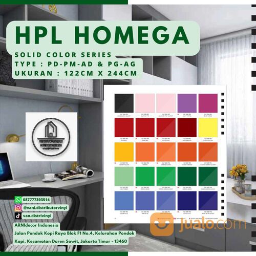HPL Lapisan Furniture HOMEGA Warna Solid Harga Perlembar