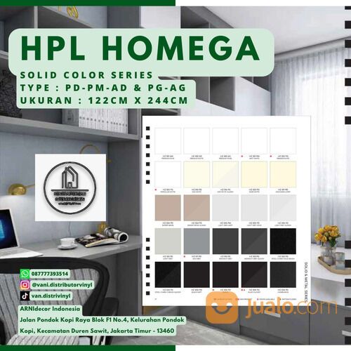 HPL Lapisan Furniture HOMEGA Warna Solid Harga Perlembar