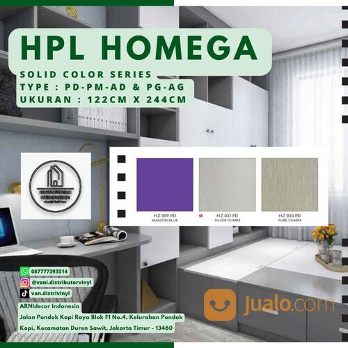 HPL Lapisan Furniture HOMEGA Warna Solid Harga Perlembar