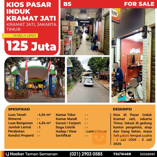 (TSI/16468) Kios Pasar Induk Kramat Jati, Jakarta Timur, 4.04 m², 1 Lt