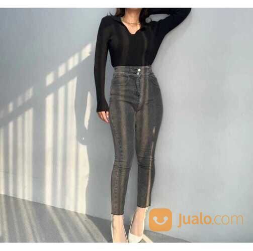 KULOT HIGHWAIST JEANS CELANA,JEANS WANITA MODEL TERBARU,PINGGANG DAPAT DISESUAIKAN