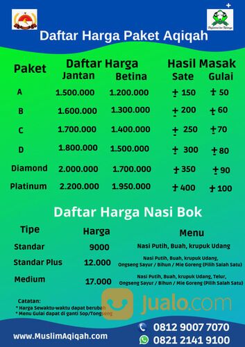 Daftar Harga Menu Aqiqah Ciledug Tangerang Terdekat