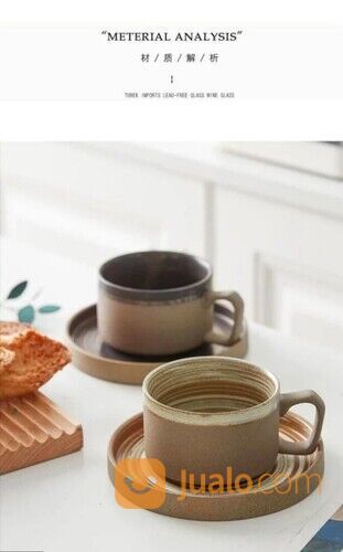 Gelas Minum Set Cangkir Kopi Teh Vintage Estetik Tatakan Keramik Modrn