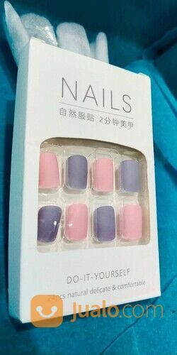 Kuku Palsu Nails 24PCS Fake Nail Art Kekinian Kuku Polos Doff Free Lem