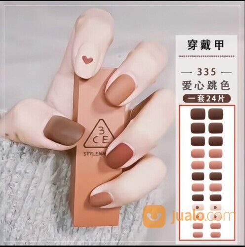 Kuku Palsu Nails 24PCS Fake Nail Art Kekinian Kuku Polos Doff Free Lem