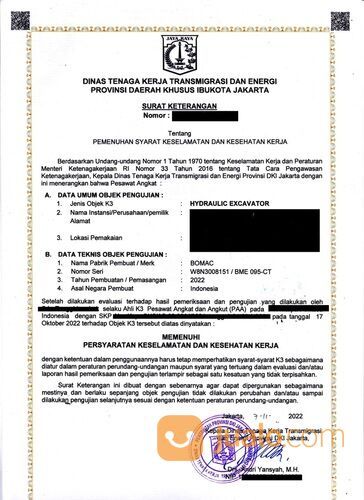 jasa urus SILO perizinan riksa uji alat berat di Bekasi