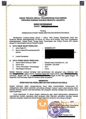 jasa urus SILO perizinan riksa uji alat berat di Bekasi