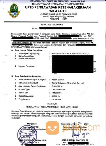 Pembuatan Surat Izin Layak Operasi (SILO) Alat Berat surat izin alat