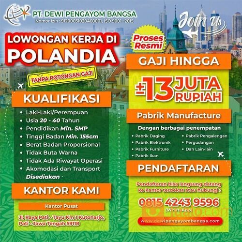 Job Luar Negeri Tujuan Polandia PT Dewi Pengayom Bangsa