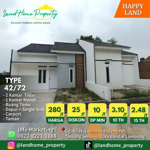PERUMAHAN HAPPY LAND TYPE 42/72 TANJUNG SENANG BANDAR LAMPUNG