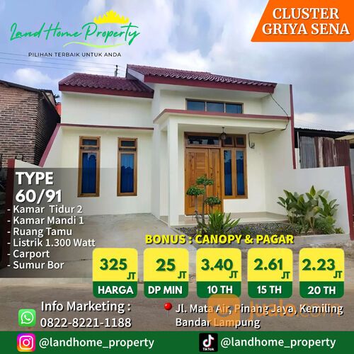 CLUSTER GRIYA SENA TYPE 60/91 MATA AIR KEMILING BANDAR LAMPUNG