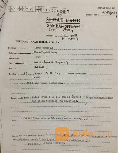 Tanah 27 are, Jl. Griya Mas Tumbak Bayuh Pererenan Buduk Mengwi