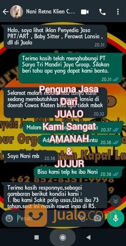 Penyedia Jasa PRT/ART , Baby Sitter , Perawat Lansia , dll