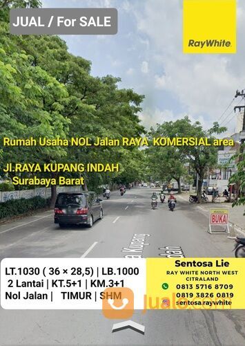 Rumah Raya Kupang Indah Surabaya Row Jalan 4 Mobil cocok buat Resto, Cafe, Bank dll
