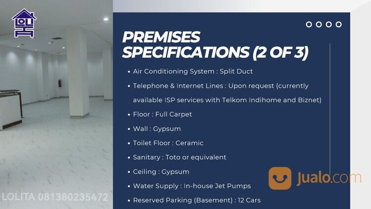 Ruang Kantor Siap Pakai Luas 258m di Wisma Amex Melawai Jakarta Selatan