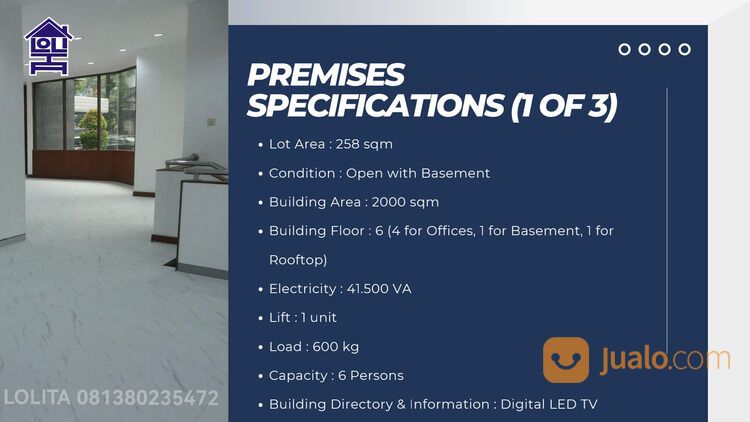 Ruang Kantor Siap Pakai Luas 258m di Wisma Amex Melawai Jakarta Selatan