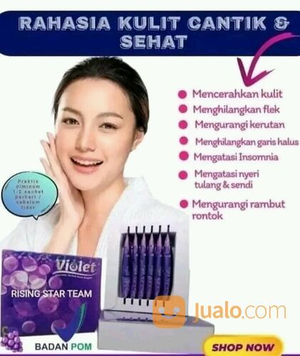 Violet Minuman Serbuk Collagen Rasa Anggur Mencerahkan kulit 1box isi 6 sachet Murah