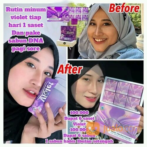 Violet Minuman Serbuk Collagen Rasa Anggur Mencerahkan kulit 1box isi 6 sachet Murah