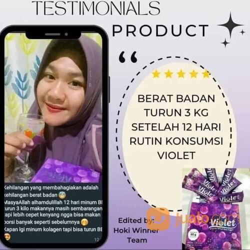 Violet Minuman Serbuk Collagen Rasa Anggur Mencerahkan kulit 1box isi 6 sachet Murah