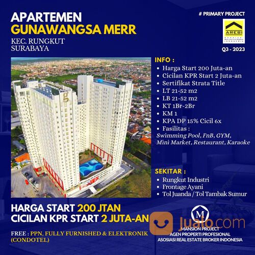 Apartemen Surabaya Timur Gunawangsa MERR Rungkut Murah Full Furnish dkt Ahmad Yani Juanda
