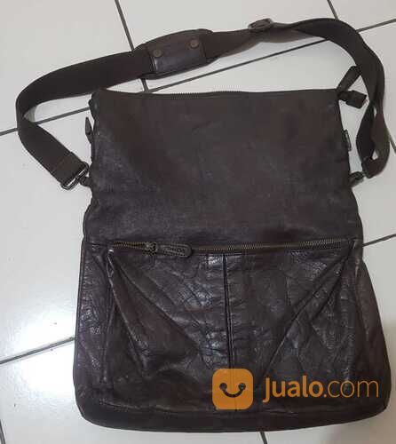 Sling Bag Massimo Dutti Original Full Leather Dark Brown