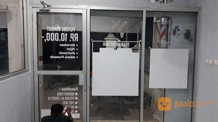 cutting sticker kaca film barbershop stiker logo tulisan custom cafe resto klinik rumah sakit